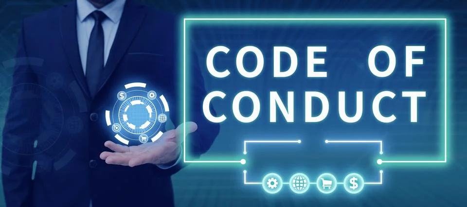 Text caption presenting Code Of Conduct. Business overview Ethics rules moral 写真素材