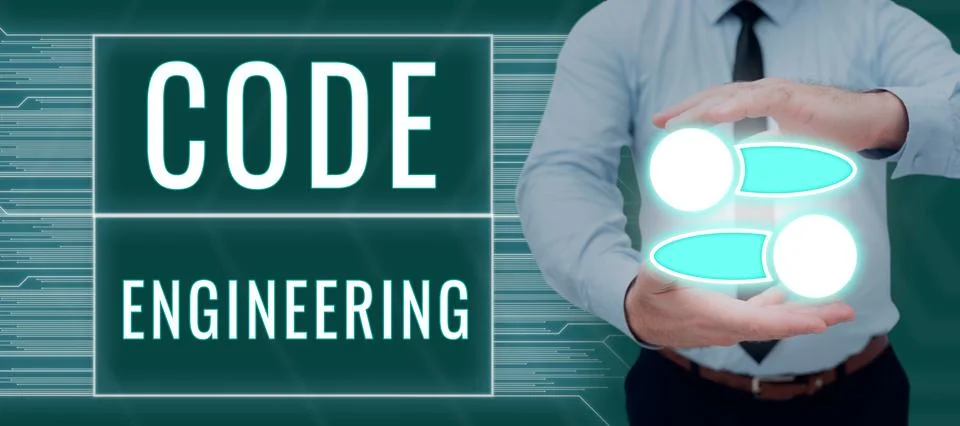 Text caption presenting Code Engineering. Business overview application of Stock Photos