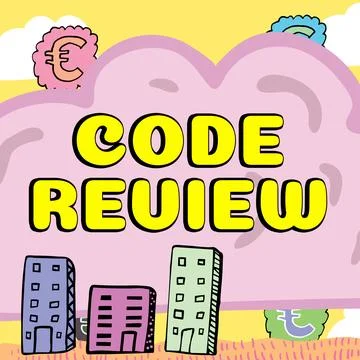 Text caption presenting Code Review. Word Written on going over a subject in 스톡 일러스트