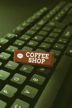 Text caption presenting Coffee Shop. Word for a restaurant that primarily serves Stock Photos