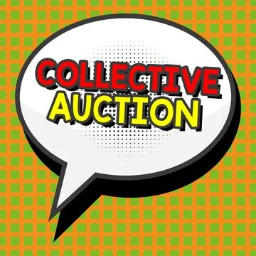 Text caption presenting Collective Auction. Word Written on Gathering and Stock Illustration