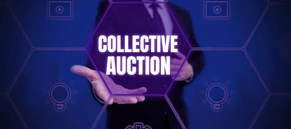 Text caption presenting Collective Auction. Business idea Gathering and Stock Photos