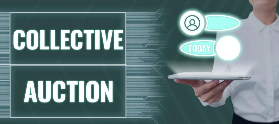 Text caption presenting Collective Auction. Business showcase Gathering and Stock Photos