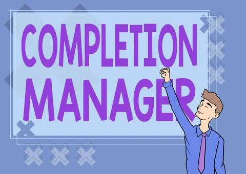 Text caption presenting Completion Manager. Business approach oversees all Stock Illustration
