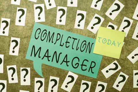 Text caption presenting Completion Manager. Business overview oversees all Stock Photos
