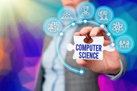 Text caption presenting Computer Science. Concept meaning study of both computer Stock Photos