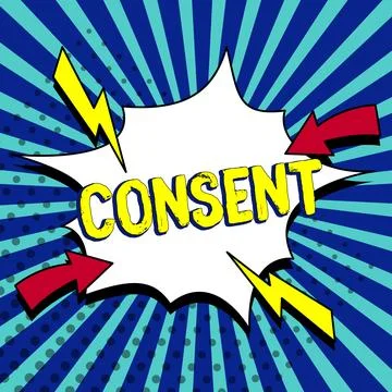 Text caption presenting Consent. Business idea general agreement about Stock Illustration