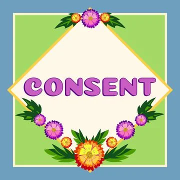 Text caption presenting Consent, Internet Concept general agreement about par Stock Illustration