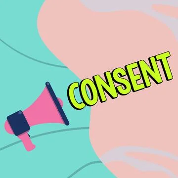 Text caption presenting Consent. Internet Concept general agreement about Ilustración de archivo