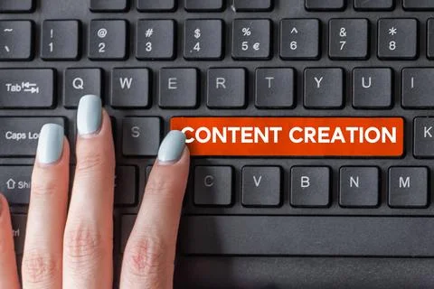 Text caption presenting Content Creation. Concept meaning contribution of 스톡 사진