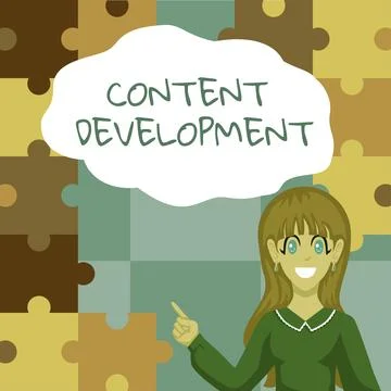 Text caption presenting Content DevelopmentSpecialized in Graphic Design Stock Illustration