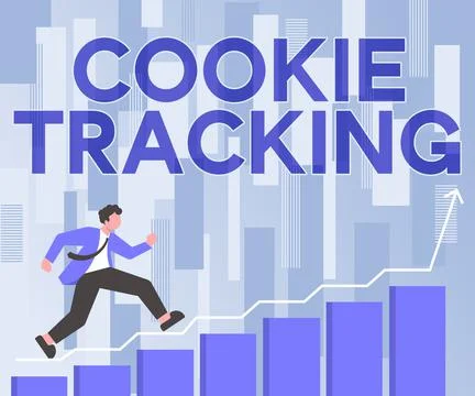 Text caption presenting Cookie Tracking. Business idea Data stored in the user s Illustrazione stock