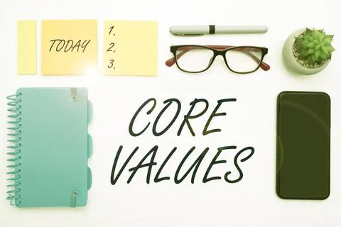 Text caption presenting Core Values. Concept meaning belief person or Stock Photos