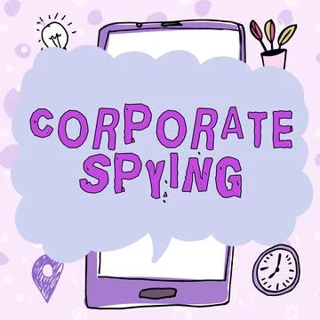 Text caption presenting Corporate Spying. Business overview investigating Stock Illustration
