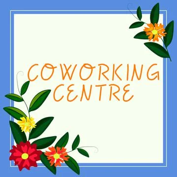 Text caption presenting Coworking Centreshared workplace often office and Stock Illustration
