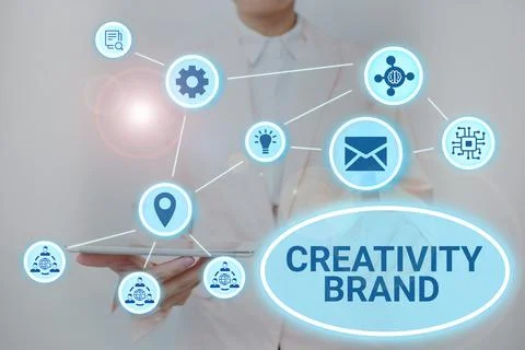 Text caption presenting Creativity Brand. Concept meaning design name or feature Foto stock