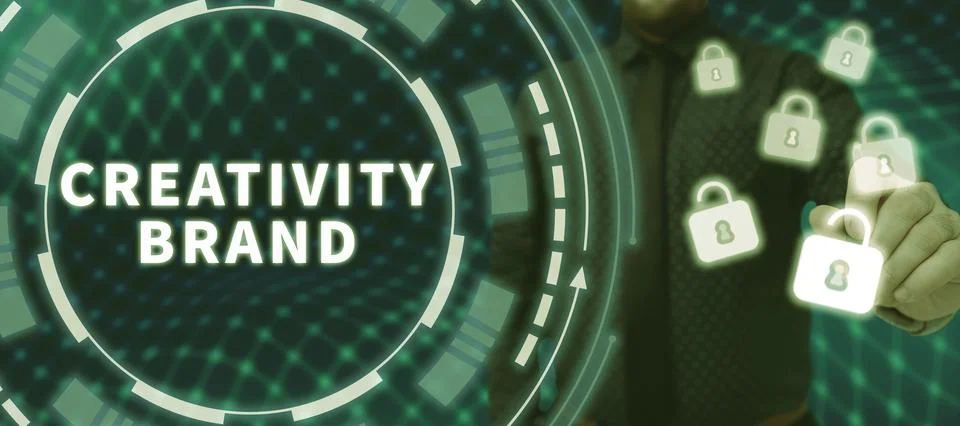 Text caption presenting Creativity Branddesign name or feature that Foto stock