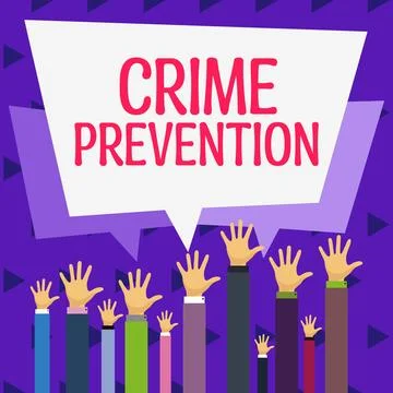Text caption presenting Crime Prevention. Business idea Federal Offense actions Stock Illustration