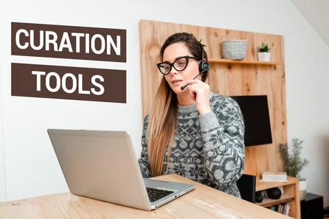 Text caption presenting Curation Tools. Word Written on Software used in Stock Photos