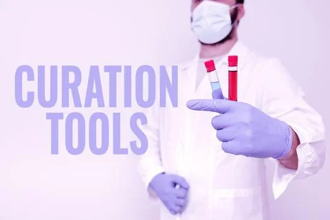 Text caption presenting Curation Tools. Business idea Software used in gathering Stock Photos