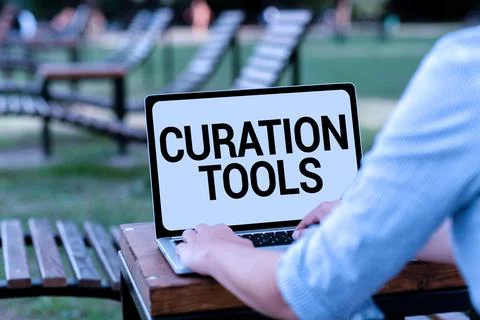 Text caption presenting Curation Tools. Word Written on Software used in Stock Photos