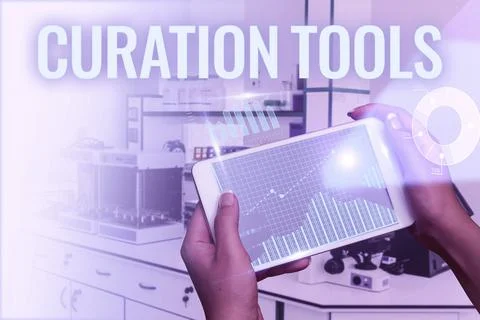 Text caption presenting Curation Tools. Business idea Software used in gathering Stock Photos
