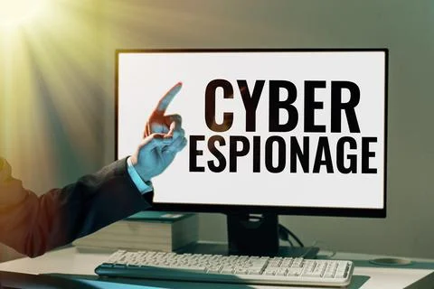 Text caption presenting Cyber Espionage, Internet Concept obtaining secrets a 写真素材