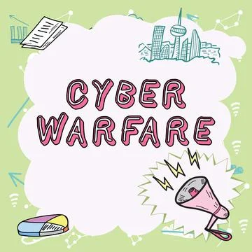 Text caption presenting Cyber Warfare. Word for Virtual War Hackers System 스톡 일러스트