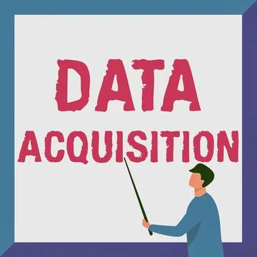 Text caption presenting Data Acquisition. Word for way to obtain statistics that 库存插图