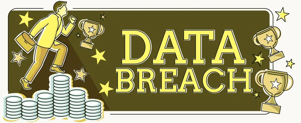 Text caption presenting Data Breach. Conceptual photo unauthorized release of Illustrazione stock