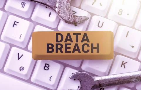 Text caption presenting Data Breach. Word for unauthorized release of Stock Photos