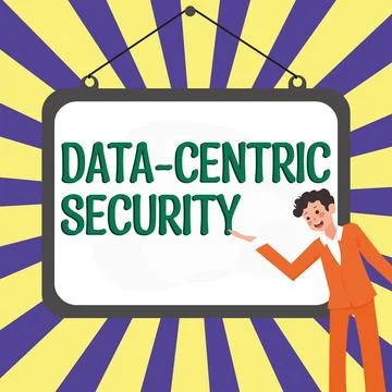Text caption presenting Data Centric Security. Conceptual photo involves the Stock Illustration