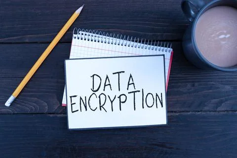 Text caption presenting Data EncryptionSymmetric-key algorithm for the Stock Photos