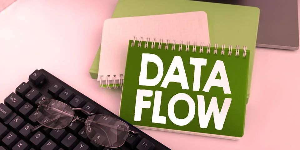 Text caption presenting Data Flow. Concept meaning the movement of data through 写真素材