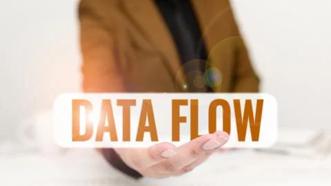 Text caption presenting Data Flow. Business overview the movement of data Stockfoto's