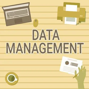 Text caption presenting Data Management. Word Written on The practice of 스톡 일러스트