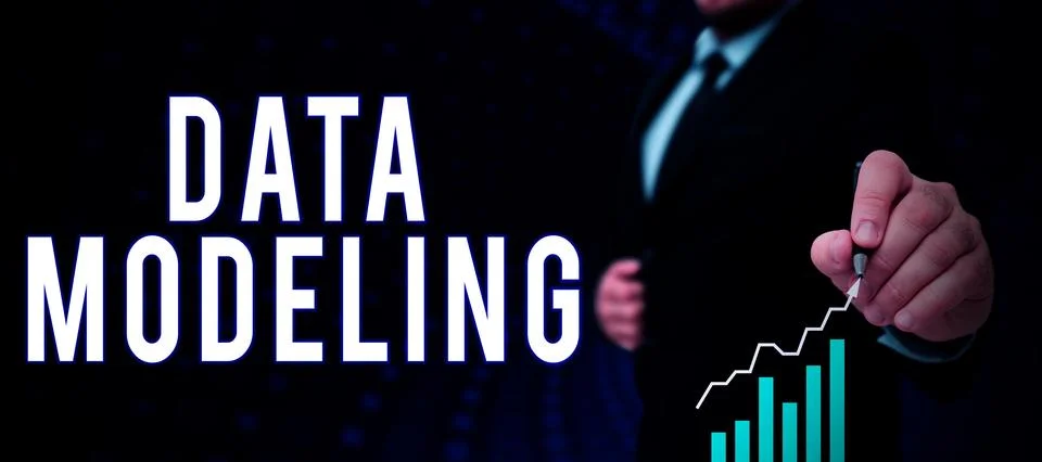 Text caption presenting Data Modeling. Business overview process of transferring Stock Photos