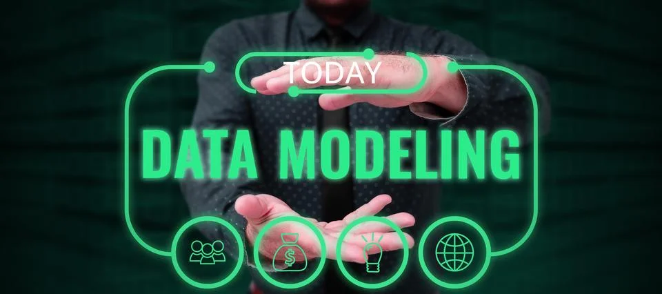 Text caption presenting Data Modeling. Business showcase process of transferring 스톡 사진