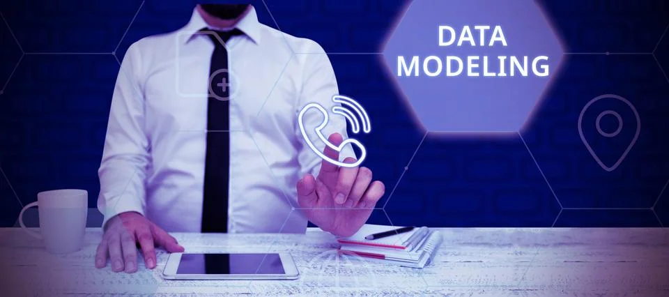Text caption presenting Data Modeling. Word for process of transferring data Stock Photos