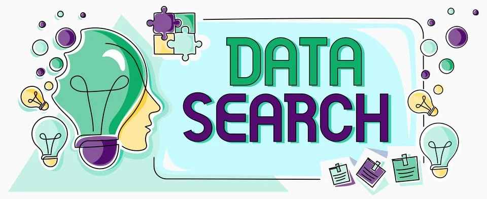 Text caption presenting Data Search. Business overview gathers and reports Illustrazione stock