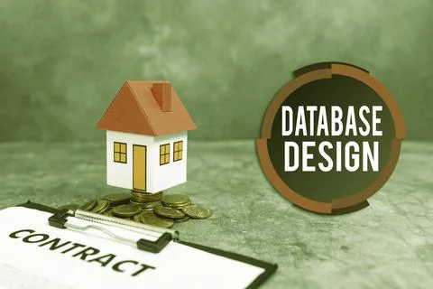 Text caption presenting Database Design. Concept meaning organisation of data Stock Photos