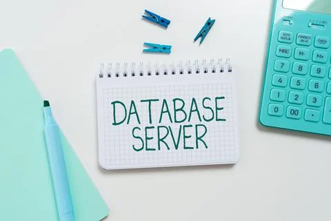 Text caption presenting Database Server. Word Written on uses a database Stock Photos