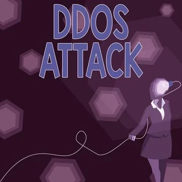 Text caption presenting Ddos Attack. Business concept perpetrator seeks to make Illustrazione stock