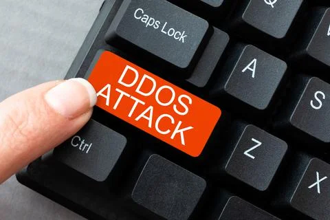 Text caption presenting Ddos Attack. Business overview perpetrator seeks to make Stock Photos