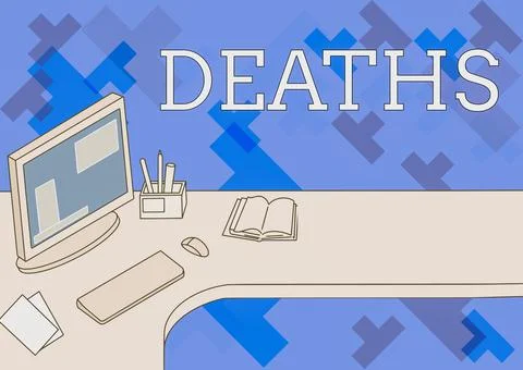 Text caption presenting Deaths. Business showcase permanent cessation of all Stock Illustration