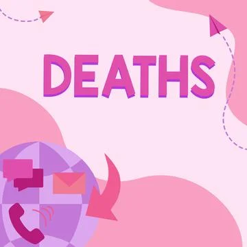 Text caption presenting Deaths. Word Written on permanent cessation of all vital Stock Illustration