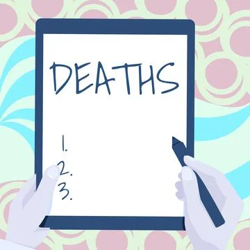 Text caption presenting Deaths. Word Written on permanent cessation of all vital Stock Illustration
