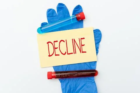 Text caption presenting Decline. Business idea Become smaller fewer less 写真素材