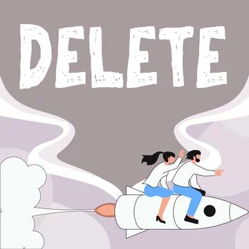 Text caption presenting Delete. Word Written on remove or obliterate written or Stock Illustration