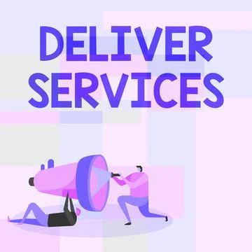 Text caption presenting Deliver Services. Business idea the act of providing a Stock Illustration